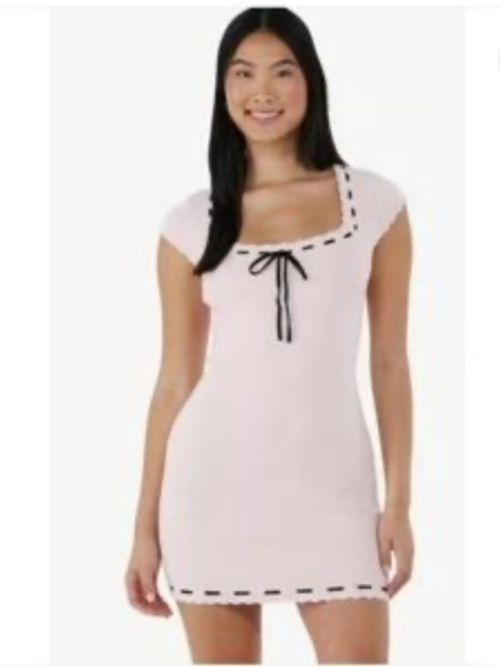NWT Madden Y2K style Light Pink Knit Bodycon Dress with Black Trim